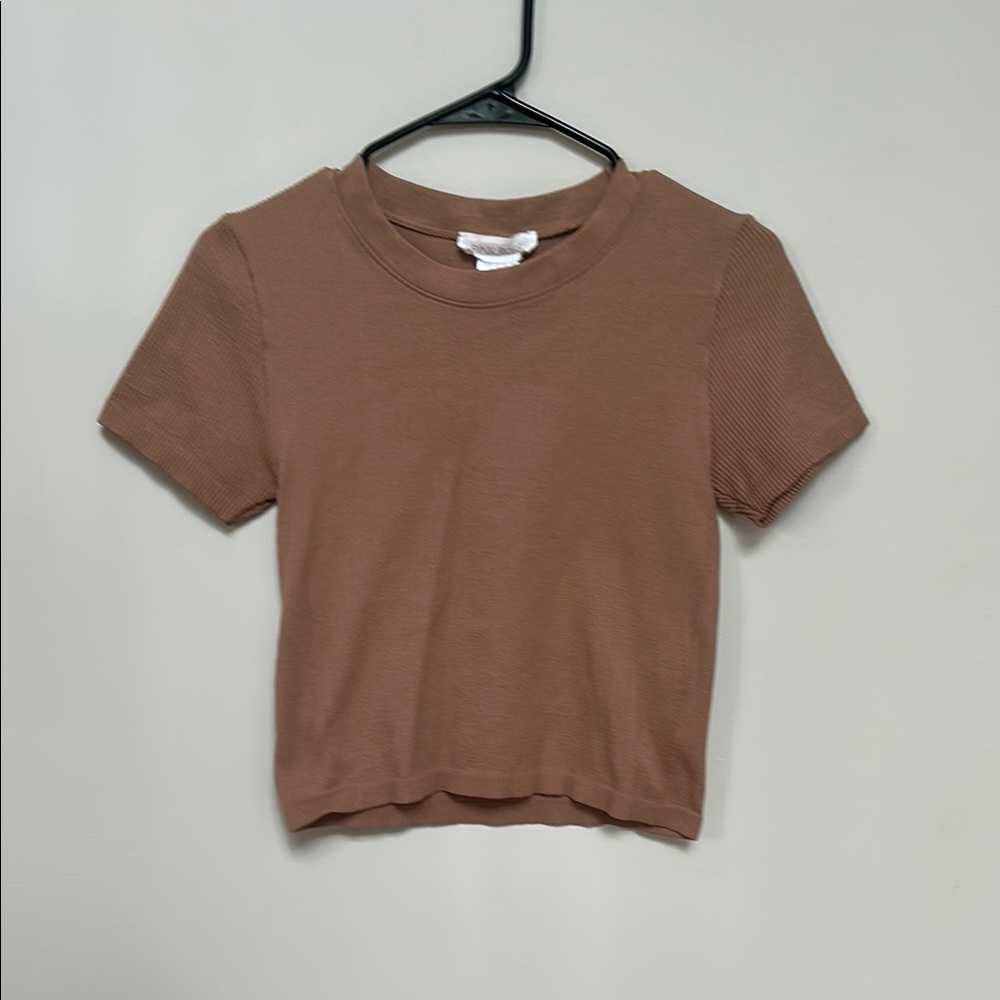 Pink Rose Brown Fitted Crop T-Shirt